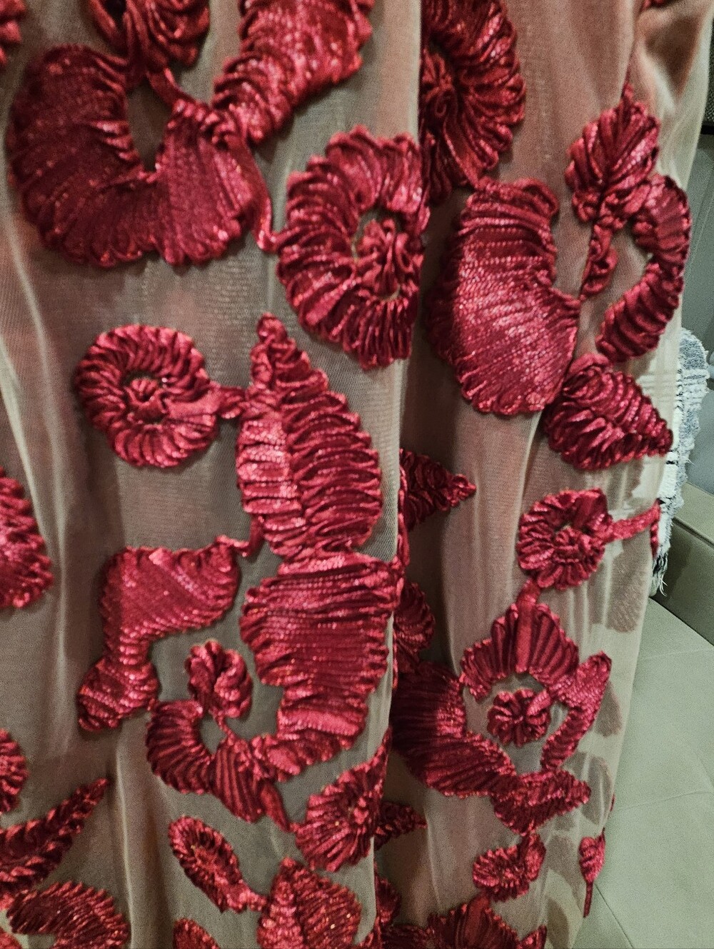 Starlette Red Velvet Floral Sheer Mesh Maxi Dress - Open Criss-Cross Back (Size - Picture 8 of 12